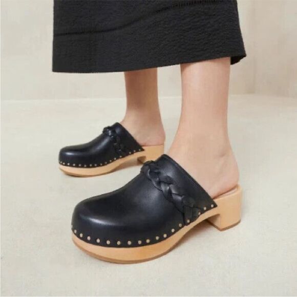 Loeffler Randall Shoes - LOEFFLER RANDALL Black Polina Leather Clogs Wood Mules Braided Detail  9M